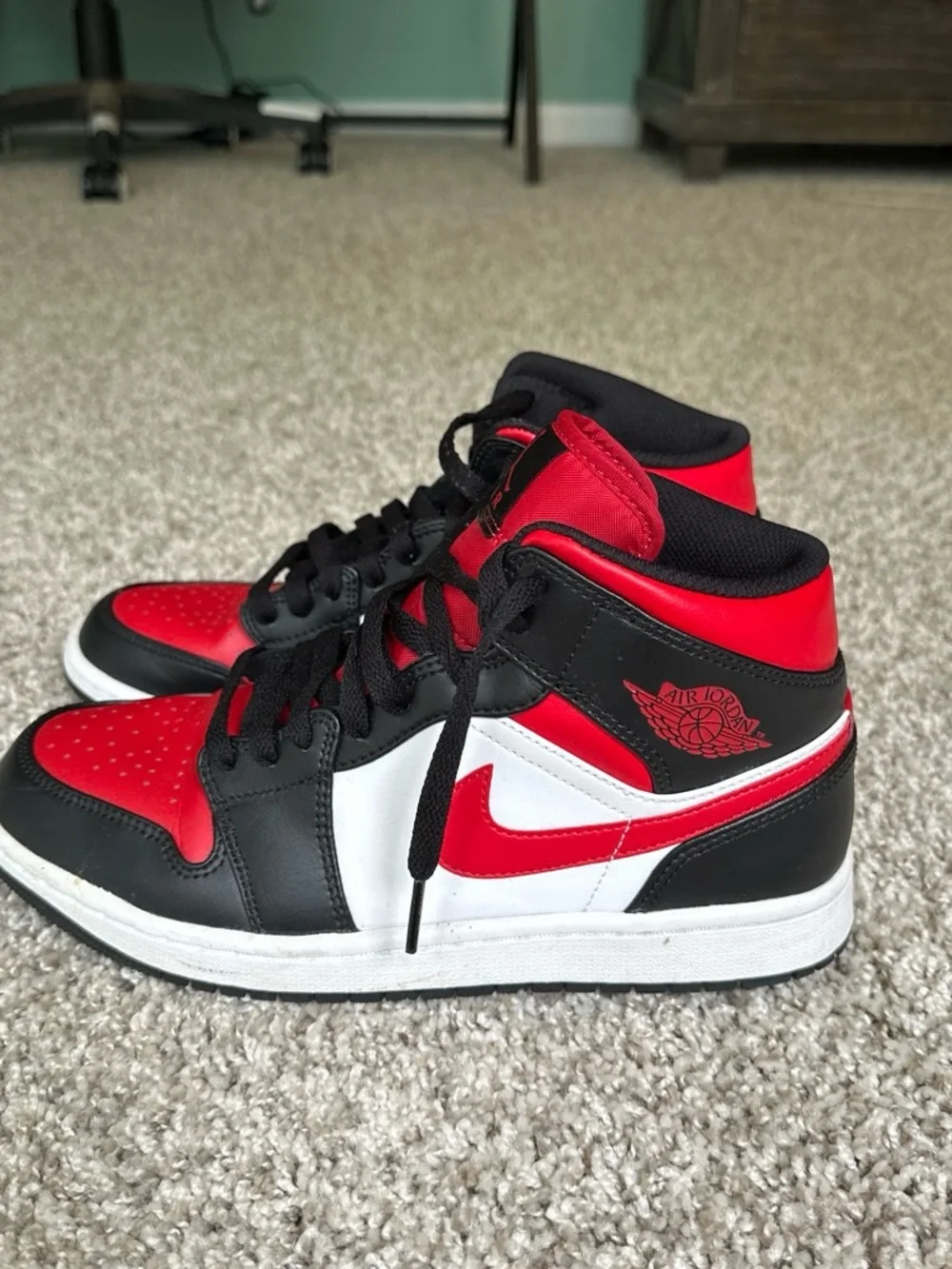 Jordan Red Black White Mid-Top Sneakers